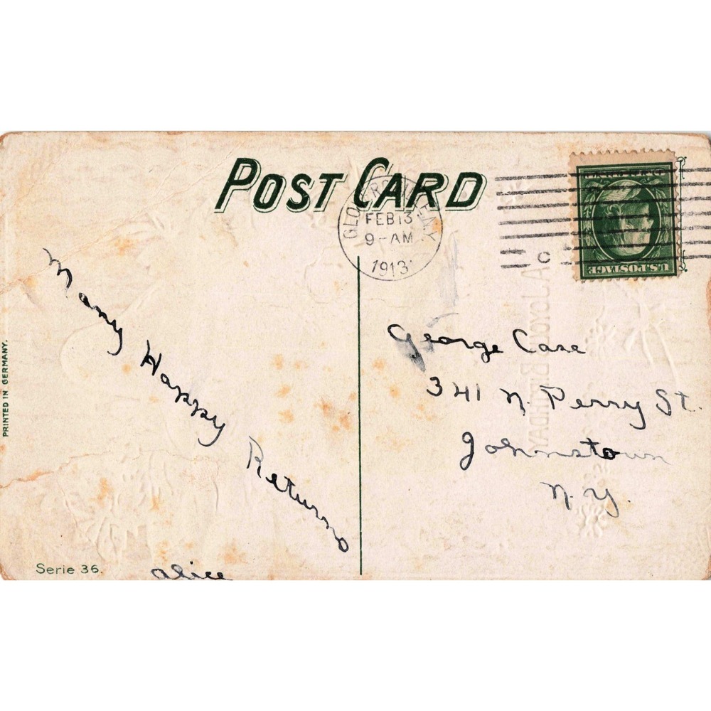 Vtg 1913 Joyous Birthday Postcard Birds Red Roses Embossed Germany Divided Back - Picture 2 of 2